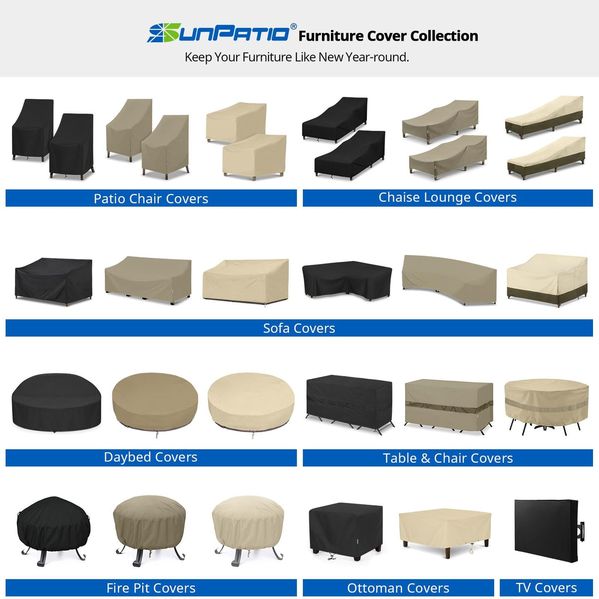 SunPatio durable fabric provides long-term protection for your patio furniture.