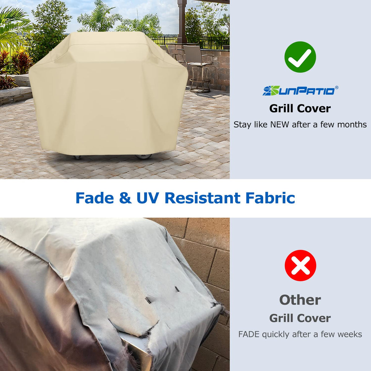 SunPatio easy-on handles simplify removing and fitting the cover.