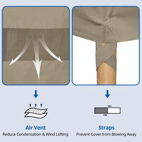 SunPatio four-strap closure keeps cover snug during gusts.