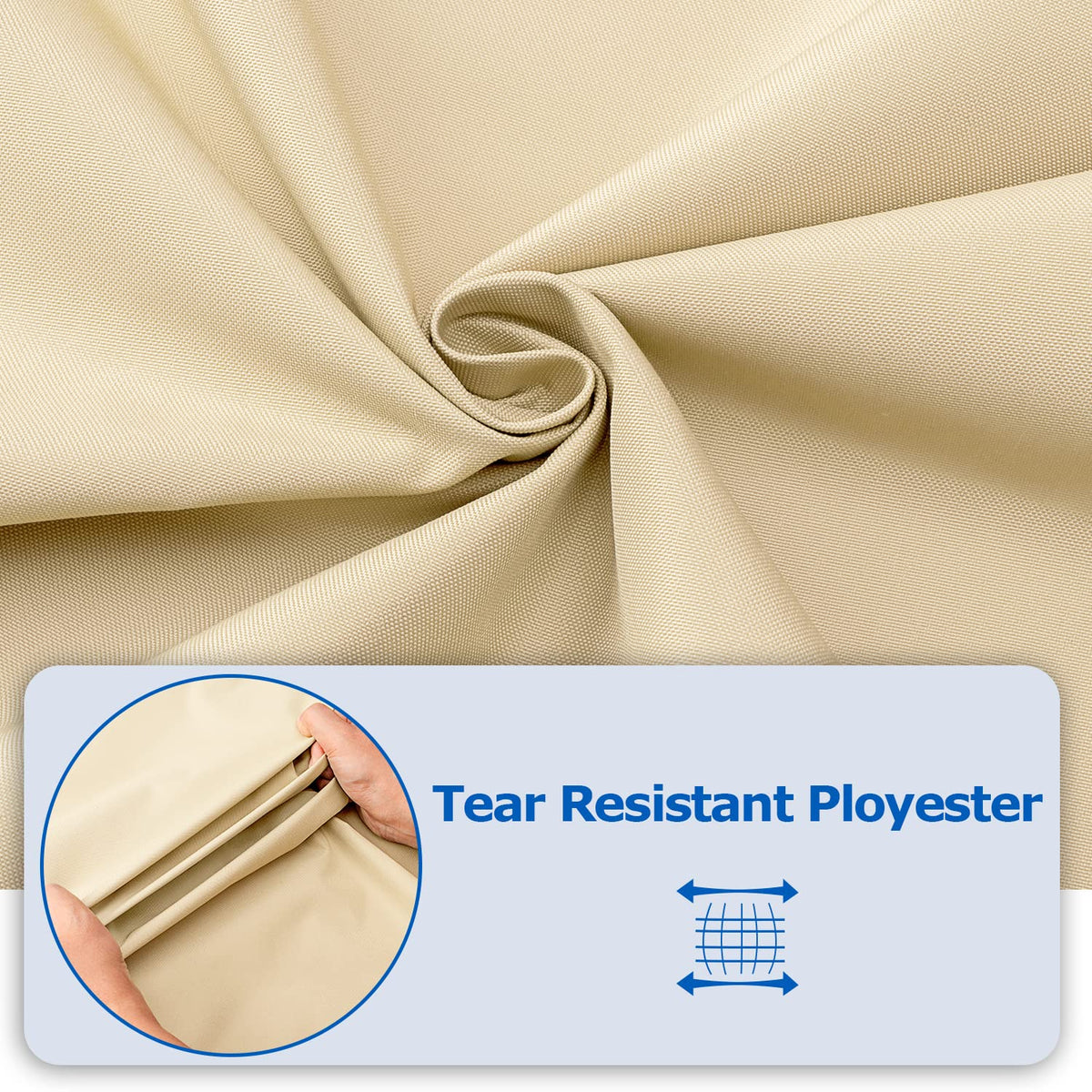 SunPatio beige cover offers durable protection and fade resistance.