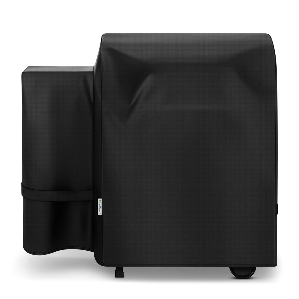 SunPatio grill cover on a Traeger 20-series protecting from rain and sun