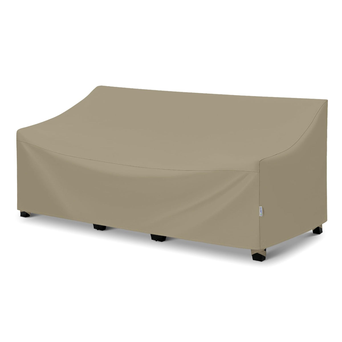 SunPatio outdoor couch cover 80 inch protecting a plush sofa from rain and dust.