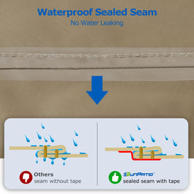 SunPatio sealed seams ensure waterproof protection along couch seams
