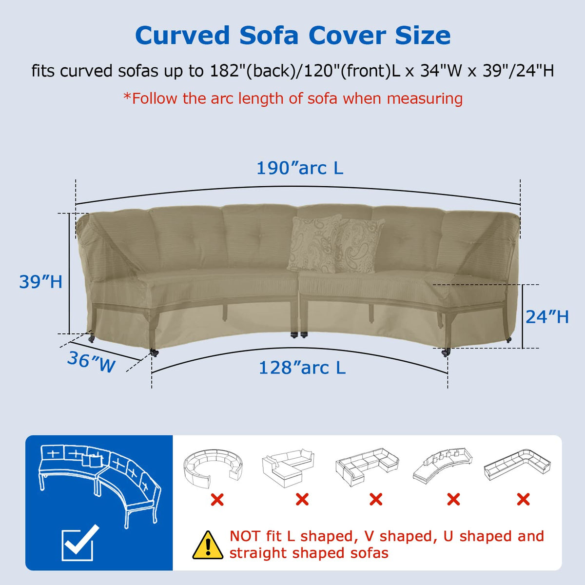 SunPatio curved sectional cover side view shows secure fit with durable fabric