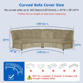 SunPatio curved sectional cover side view shows secure fit with durable fabric