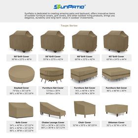 SunPatio FadeStop round daybed cover protecting furniture after a storm