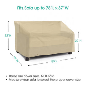 SunPatio windproof sofa cover secured by adjustable straps and drawstring in breezy conditions.
