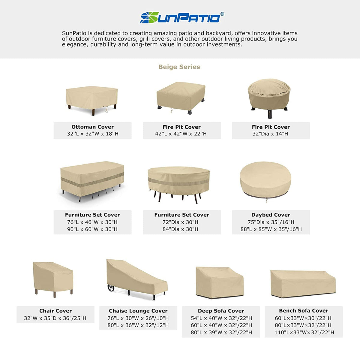SunPatio beige cover adds a neat look to outdoor lounge sets.