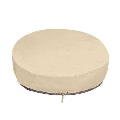 SunPatio round daybed cover beige protects furniture from rain and UV damage