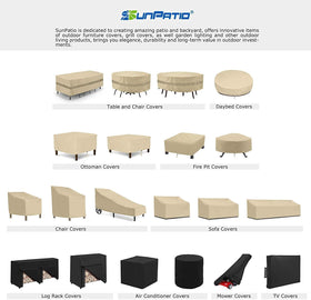 SunPatio beige daybed cover on outdoor furniture ready-to-use protection