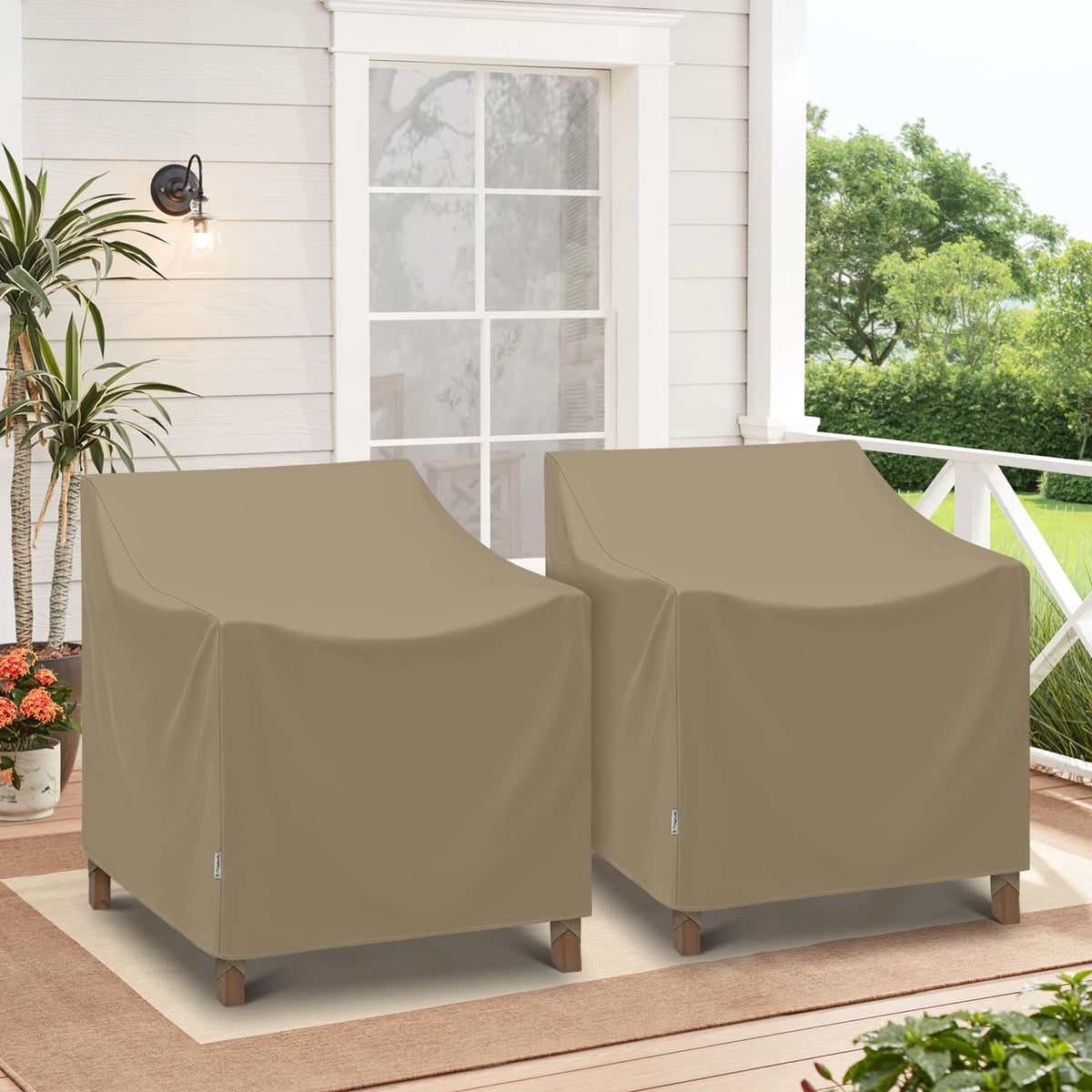 SunPatio taupe colorway fabric detail matches neutral outdoor spaces