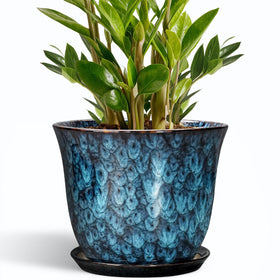 SUNPOTFOR blue ceramic pot viewed from above, ideal for showcasing plants in living spaces