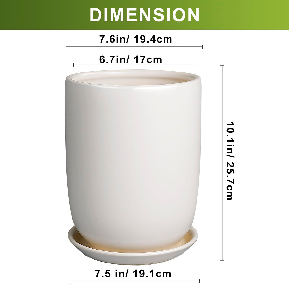 SUNPOTFOR white ceramic planter with drainage hole supports indoor and outdoor use.