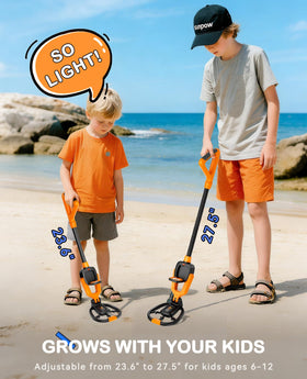 SUNPOW Kids Metal Detector 9-hour battery supports extended outdoor play.