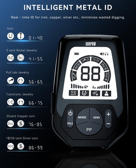 SUNPOW detector featuring 1800mAh battery and USB-C for long hunts.