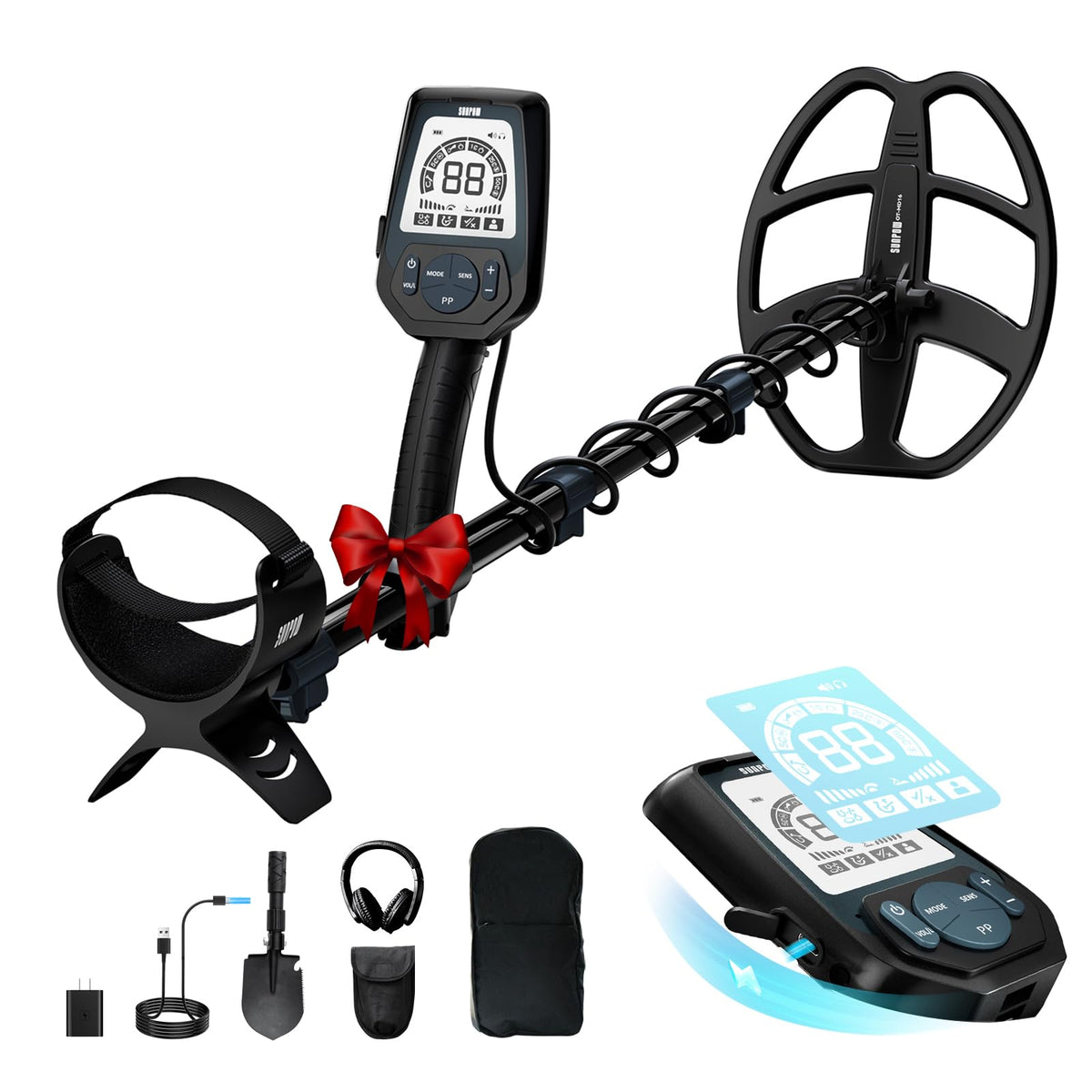 SUNPOW professional metal detector with LCD display for quick target identification.