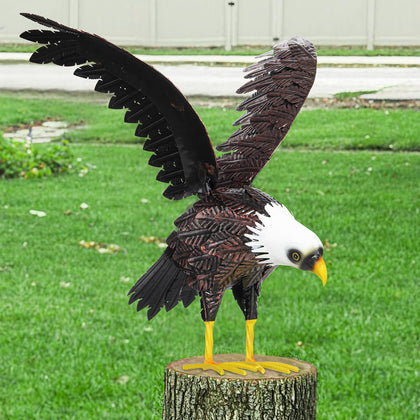 SUNREEK Bald Eagle Statue front view, majestic lawn centerpiece for outdoor spaces.