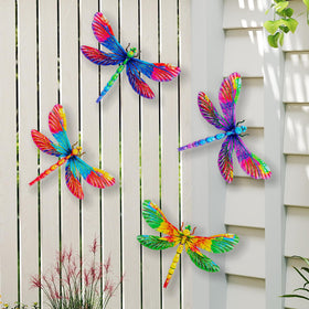 SUNREEK dragonfly wall art enhances outdoor spaces with vivid colors.