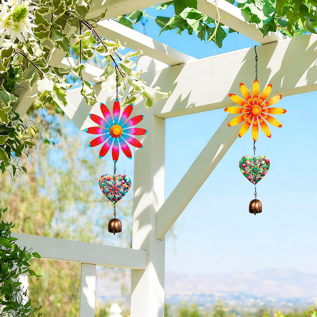 SUNREEK flower heart wind chime outdoor decor adds garden color
