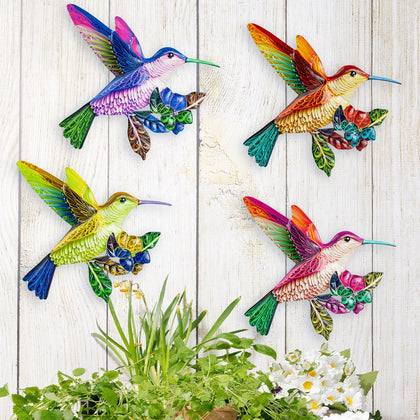 SUNREEK four-pack hummingbird wall art for outdoor garden and fence display