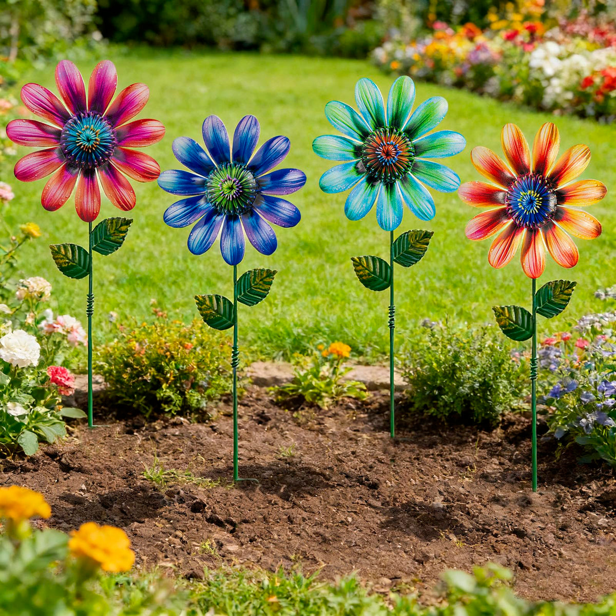 SUNREEK Metal Flowers stake-spring-sway adds dynamic motion to outdoor decor.