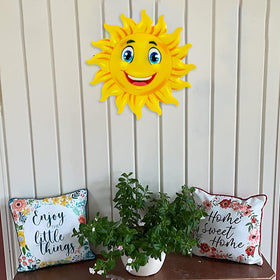 SUNREEK sun smiley wall art adds cheerful charm to patios and rooms.