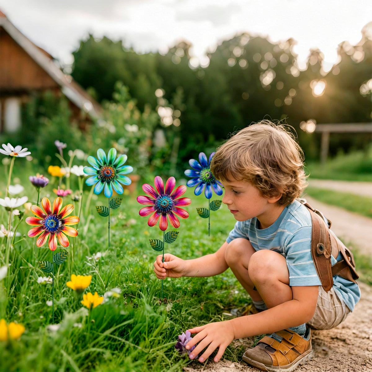 SUNREEK Multicolor yard stake set brightens pathways and borders.