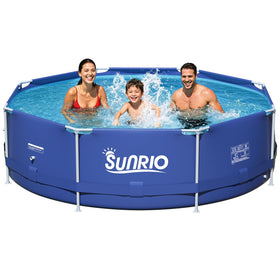 Sunrio Metal Pro pool side view shows sturdy steel frame for backyard fun