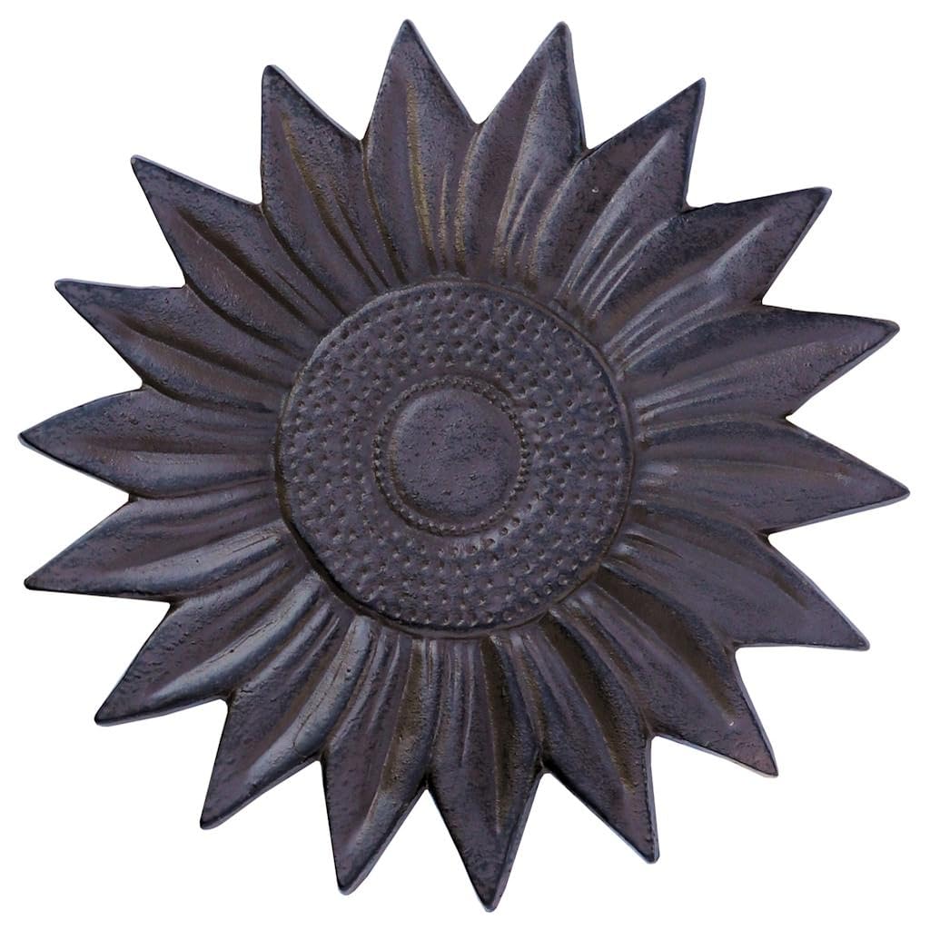 Sunset Vista Designs cast iron sunflower stepping stone with rustic brown finish for durable garden paths.