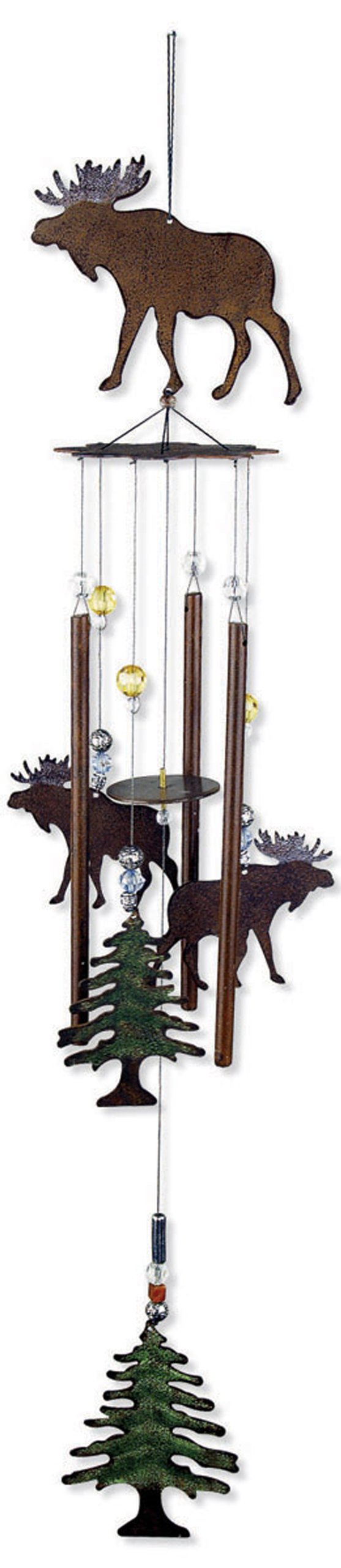 Sunset Vista Designs Wilderness Wonders moose wind chime topper enhances outdoor ambiance.