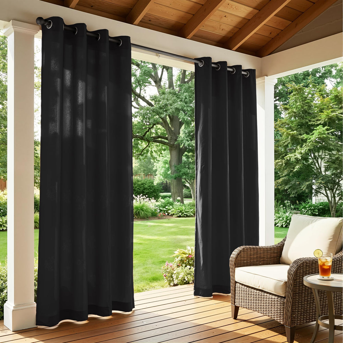 Sunshelf waterproof breathable curtains for patios help weatherproof outdoor spaces.