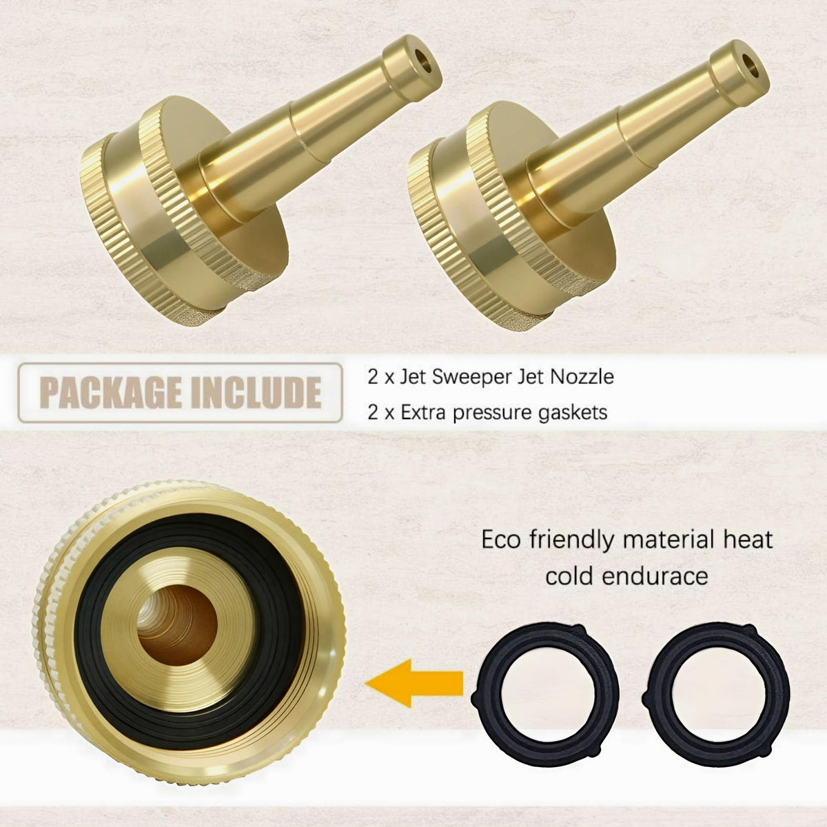 SUNTAI solid brass jet sweeper nozzle closeup-brass highlights premium build for tough cleaning.