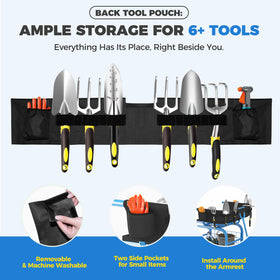 Suntee Garden Seat with Wheels back tool pouch holds six tools.