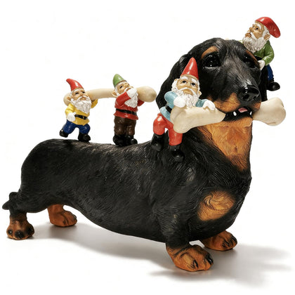 Sunthus dachshund garden gnome with colorful bones for vibrant yard decor.