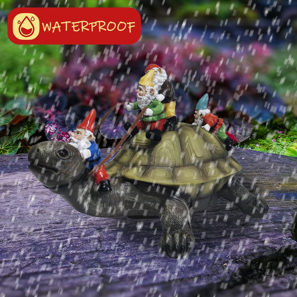 Sunthus Garden Gnome Turtle weatherproof material withstands sun and rain.