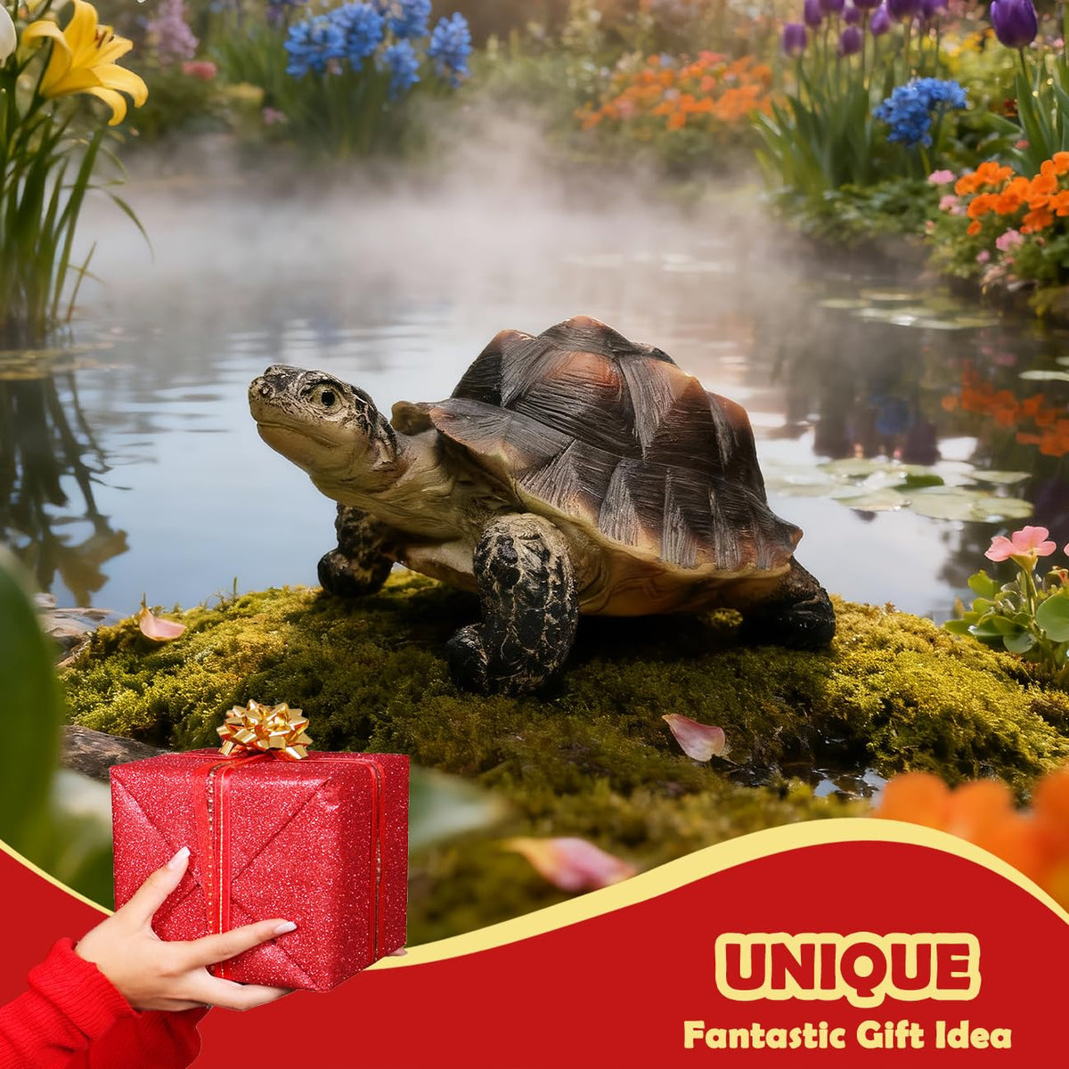 Sunthus Turtle sculpture hand-painted by artisans for a distinctive yard accent