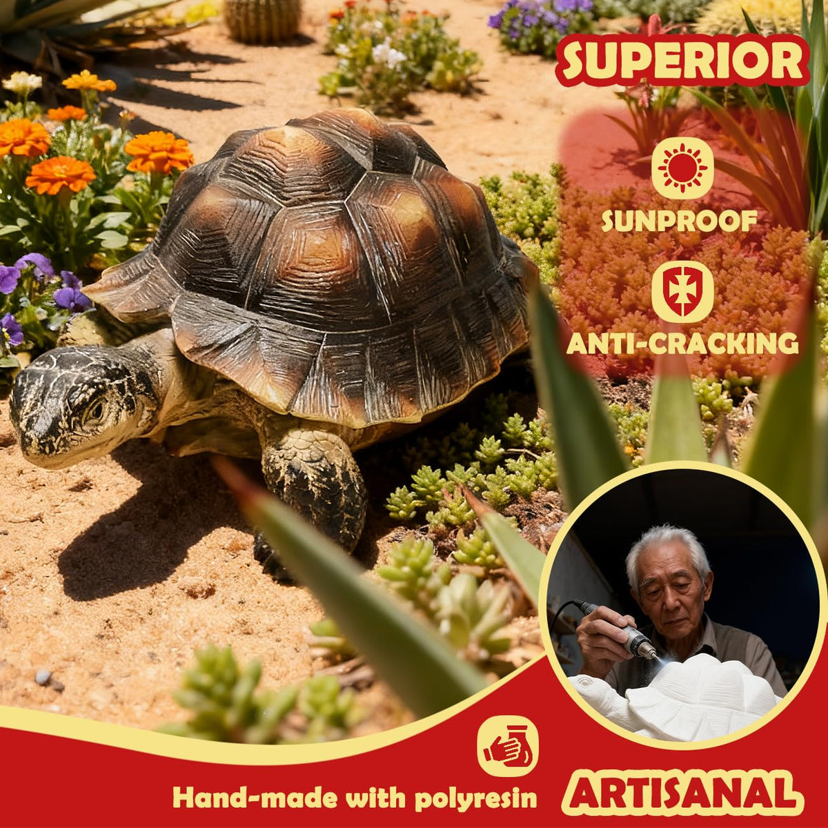 Sunthus Turtle sculpture in stone resin for outdoor longevity
