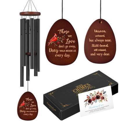 Suntimber cardinal standing on mistletoe wind chimes for outdoor memorial display.