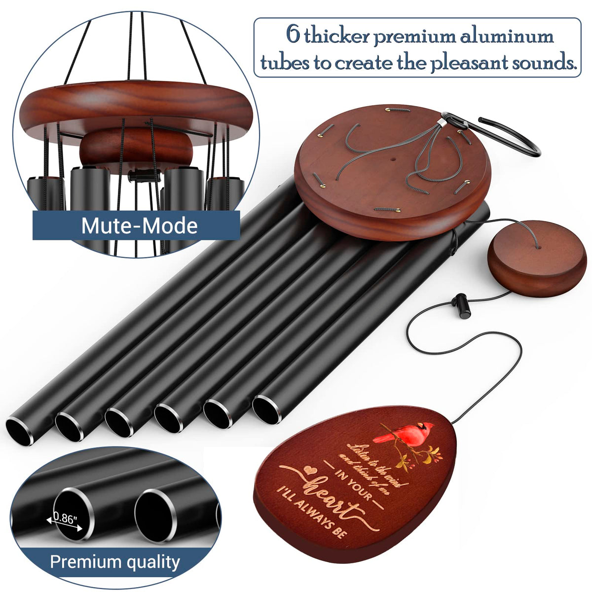 Suntimber Cardinal Wind Chimes with engraved memorial words