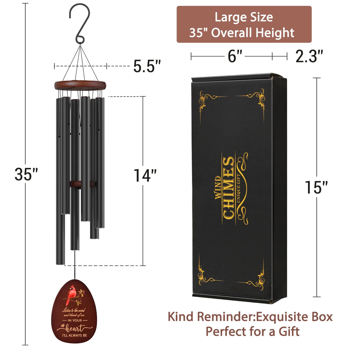 Suntimber Cardinal Wind Chimes mounted with S-hook for easy hanging