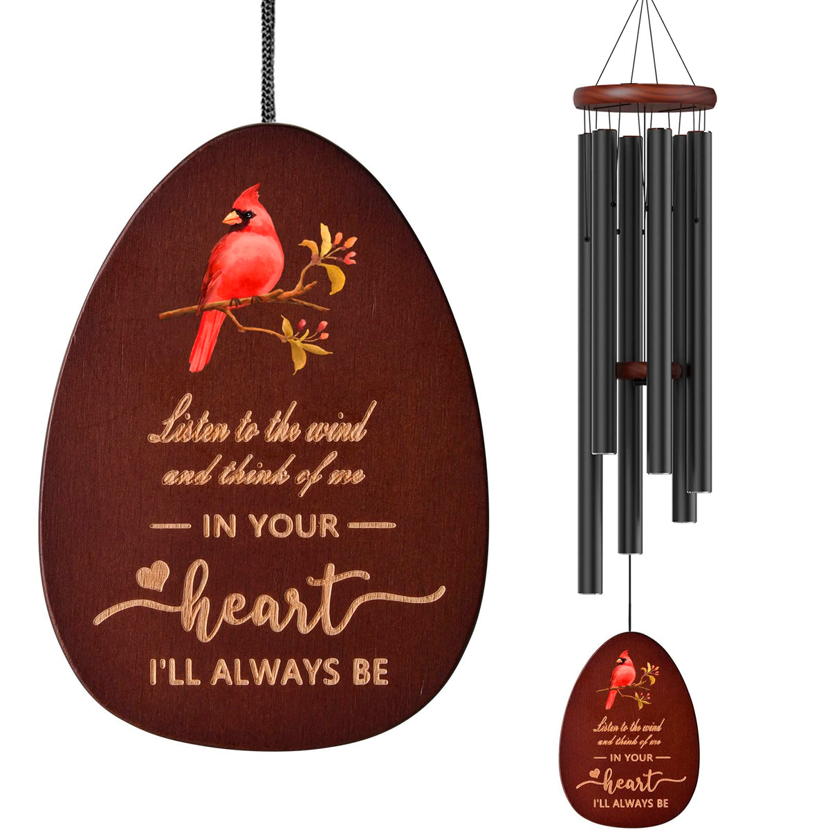 Suntimber Cardinal Wind Chimes in an outdoor memorial garden scene
