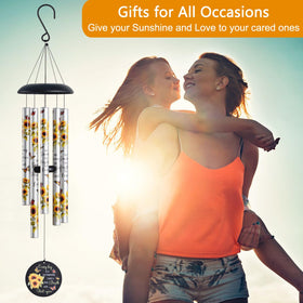 Suntimber Sunflower Wind Chimes feature durable aluminum tubes for weather ready outdoor use