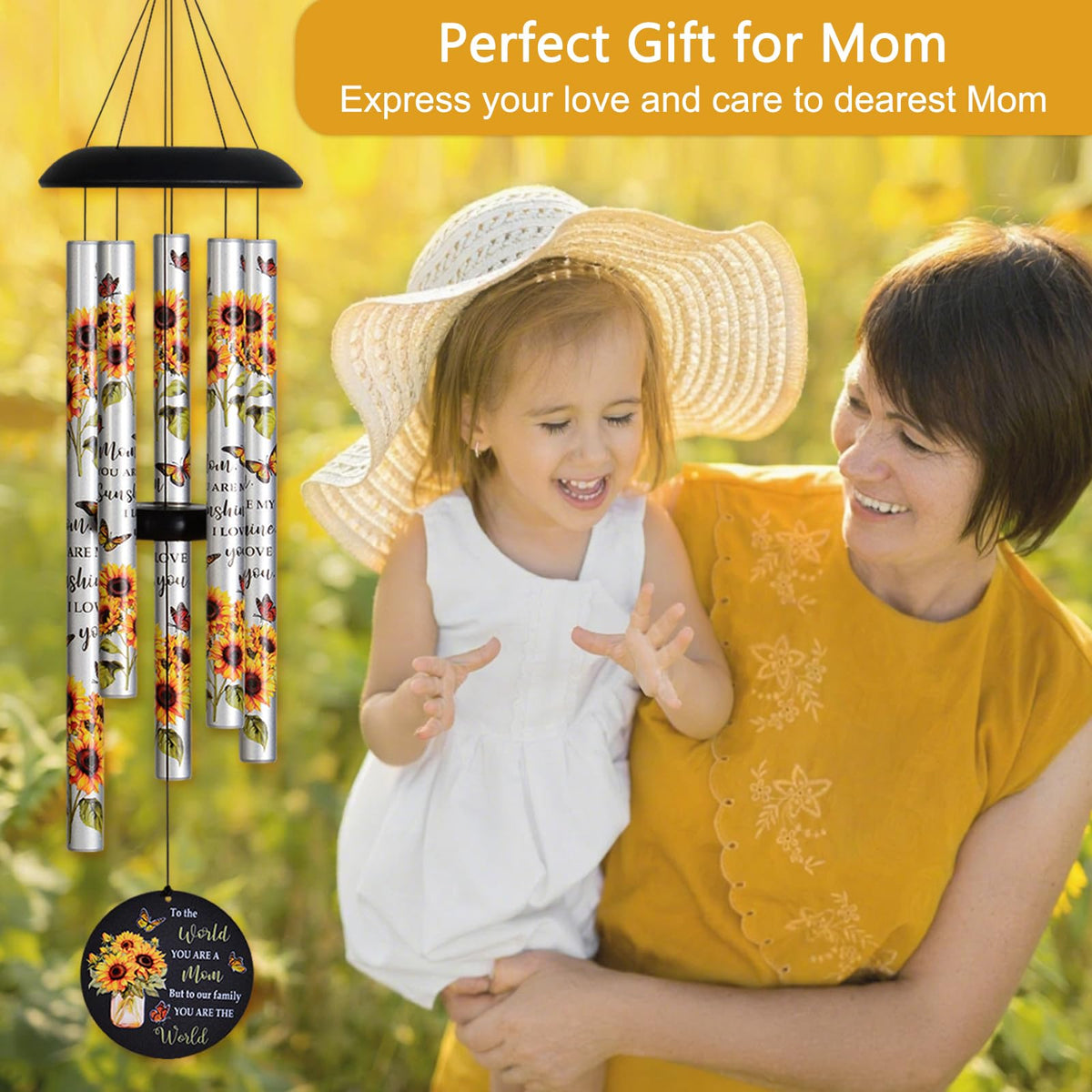 Suntimber Sunflower Wind Chimes arrive in a gift box for gifting