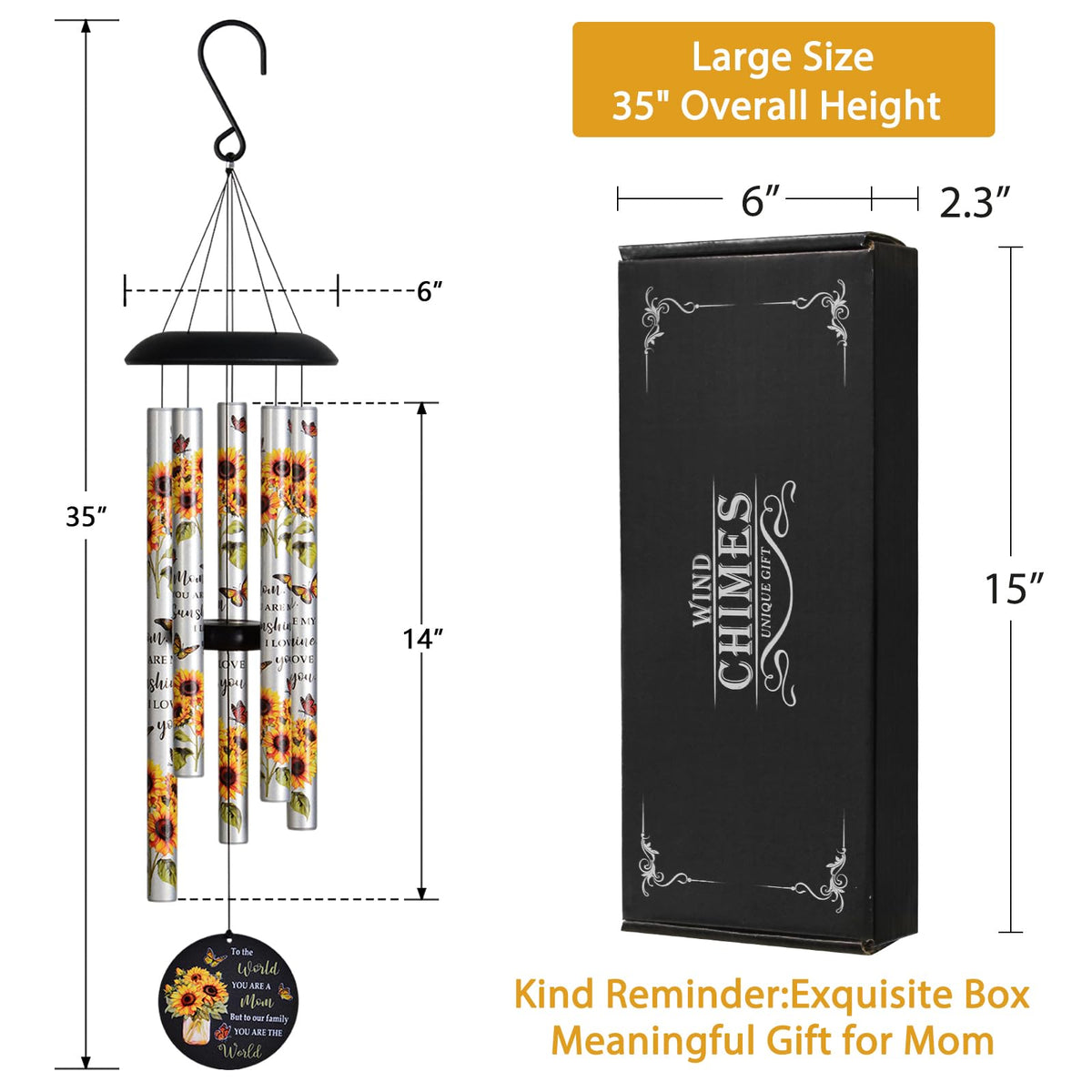 Suntimber Sunflower Wind Chimes provide melodic tones for calming spaces