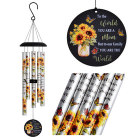 Suntimber Sunflower Wind Chimes pendant detail with engraved message