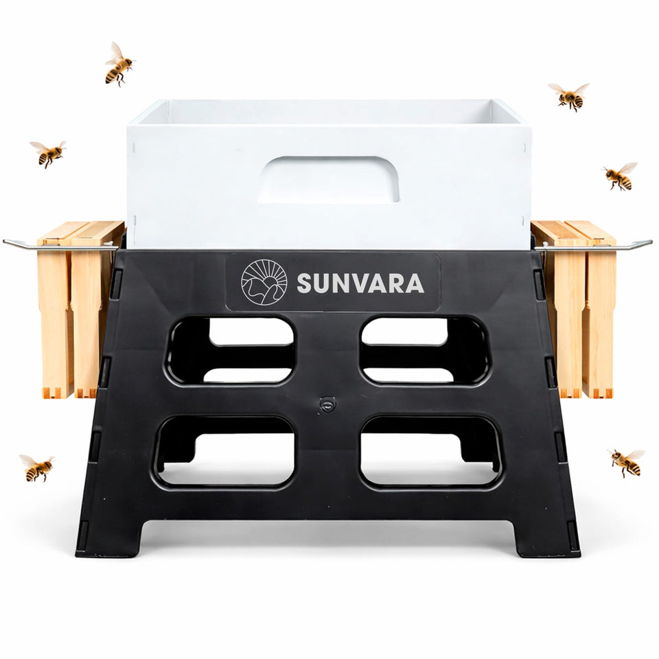 SunVara Bee Hive Stand 10-frame provides stable support for organized hive setups.