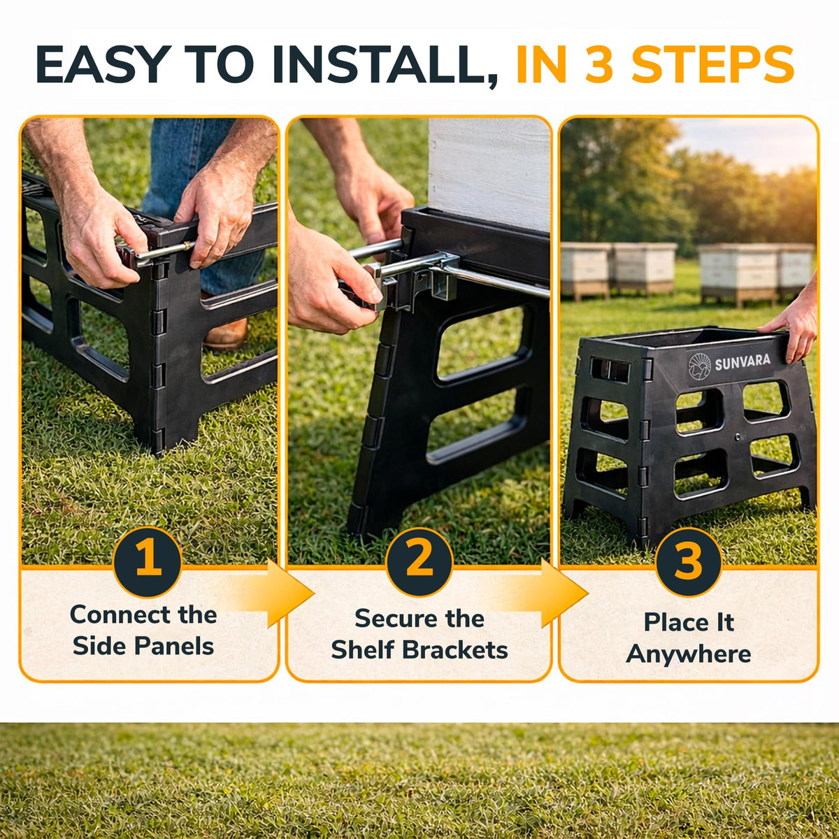 SunVara Bee Hive Stand with adjustable height for flexible hive placement.