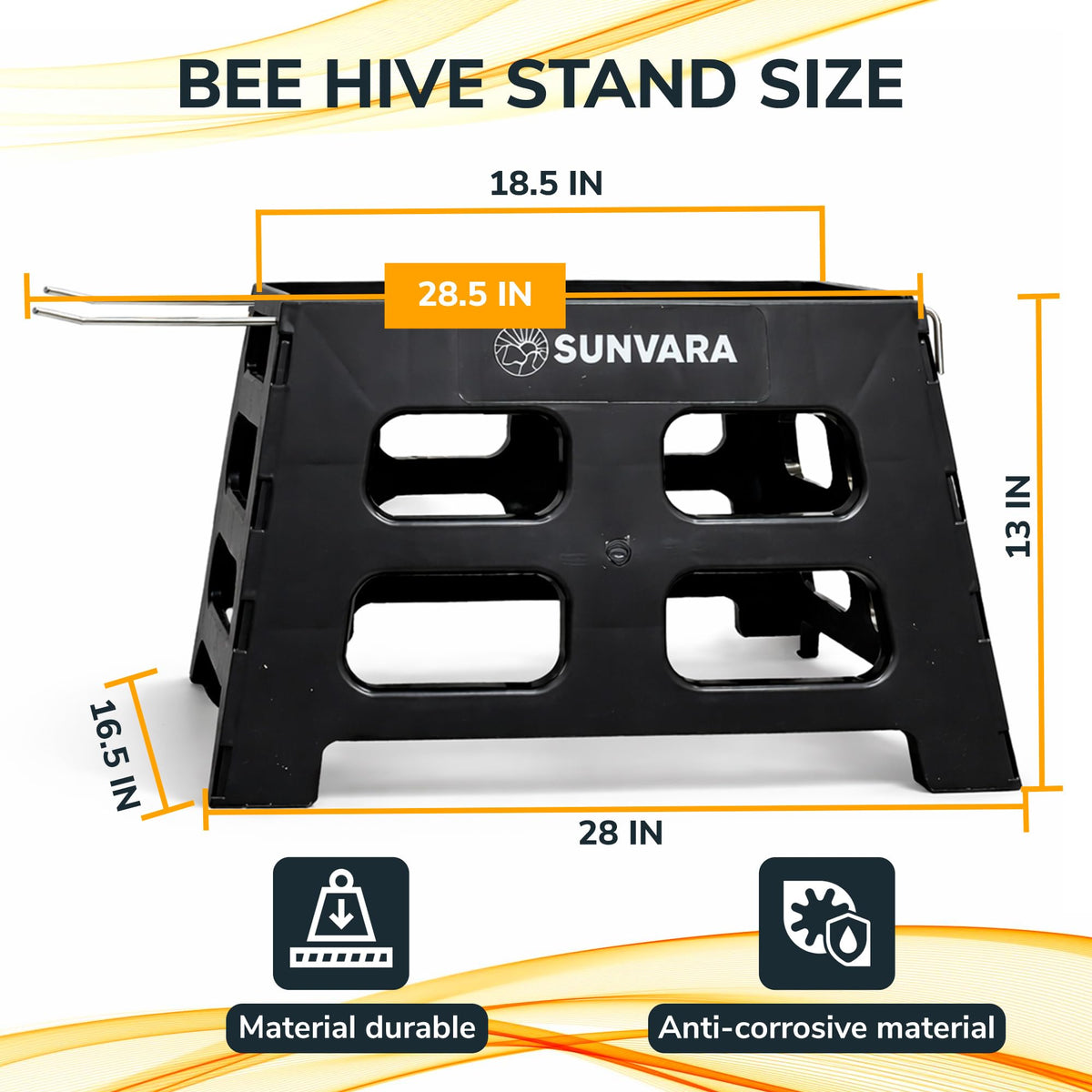 SunVara plastic hive stand offers corrosion resistance for long-lasting use.