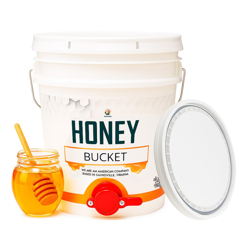 SunVara 5-gallon honey bucket with spigot for clean, controlled harvest