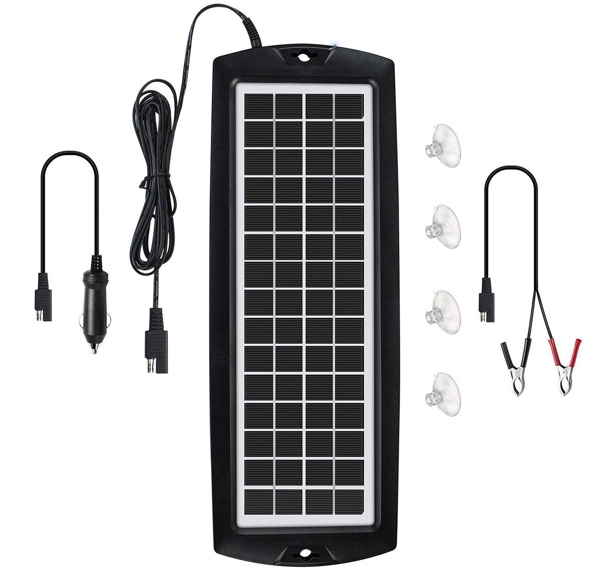 Sunway Solar 5W panel dash mount powers 12V battery safely.